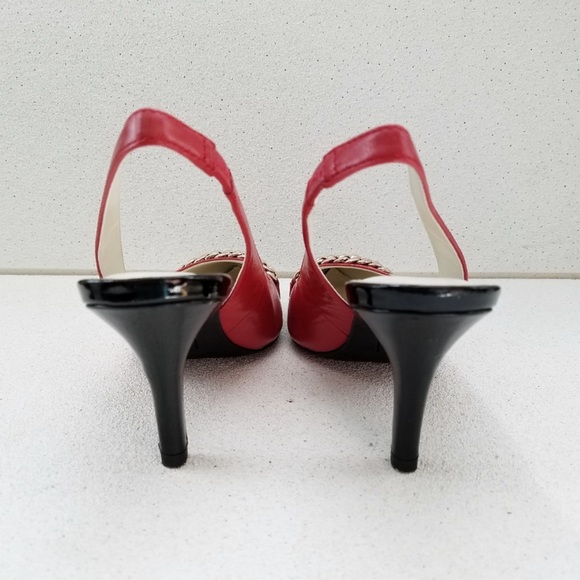 ANNE KLEIN Red & Black Sling Pumps, 3” heels - Picture 6 of 6